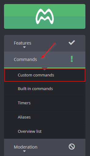 Moobot Custom Commands in Menu