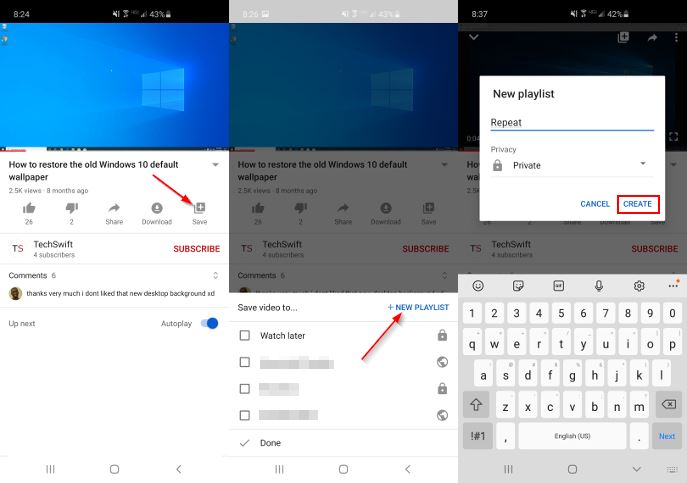 Save Video to New Playlist YouTube Mobile