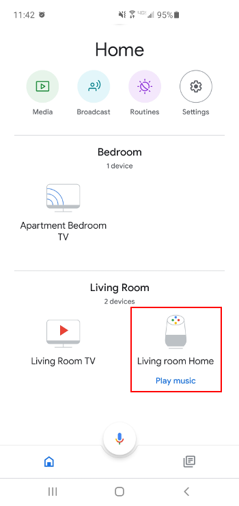 Google Home Device in Google Home App