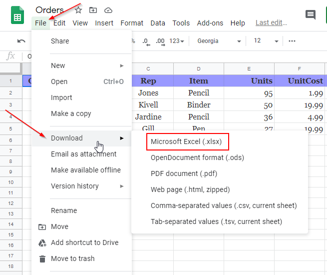 Google Sheets Download Document as Menu