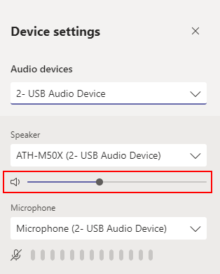 Microsoft Teams Adjust Volume Sliders