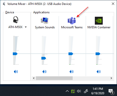 Microsoft Teams in Windows Volume Mixer