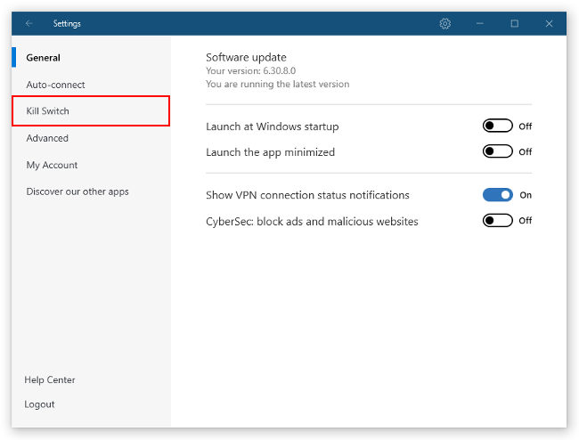 NordVPN Kill Switch Option