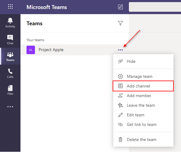 Microsoft Teams Add Channel Option