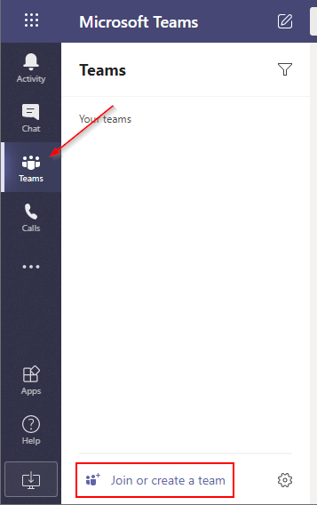 Microsoft Teams Join or Create a Team Button