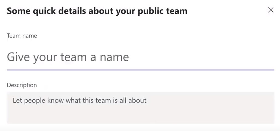 Microsoft Teams Team Name and Description