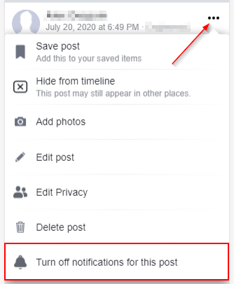 Disable Notifications for Facebook Post Mobile