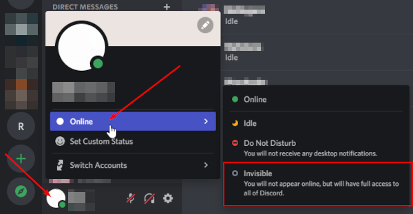 Discord Invisible Status in Set Status Menu