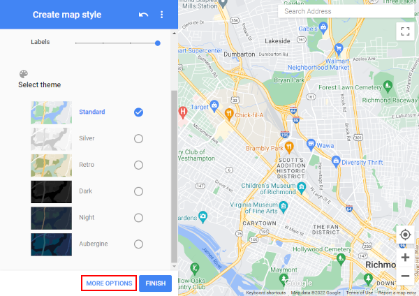 Google Map Style App More Options at Bottom of Leftmost Menu