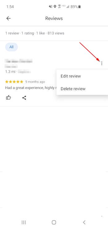 Google Maps Mobile App Edit or Delete Review