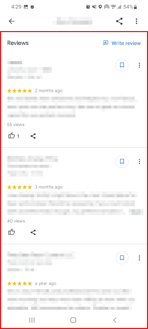 Google Maps Mobile App Reviews on User Profile Screen