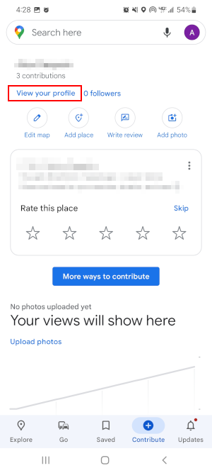 Google Maps Mobile App View Your Profile on Contribute Screen