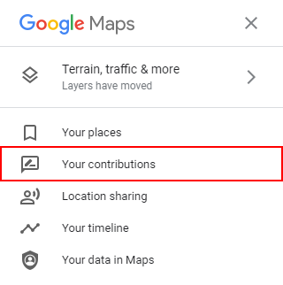 Google Maps Web Your Contributions in Hamburger Menu