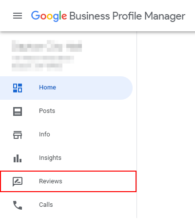 Google My Business Web Reviews in leftmost Menu of Business Profile Manager Page