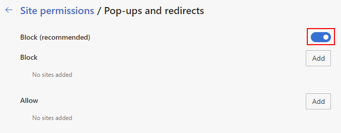 how to disable pop up blocker on microsoft edge