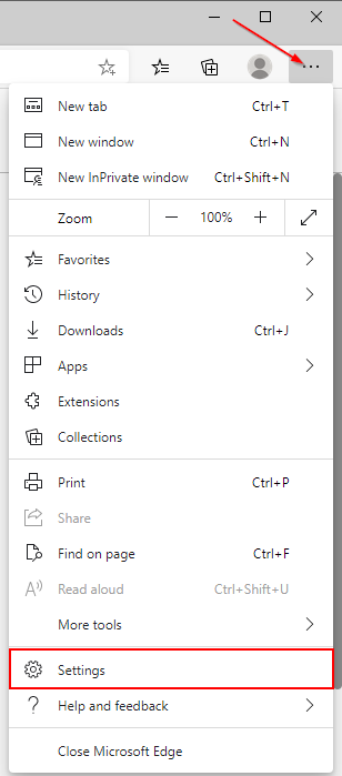 Microsoft Edge Settings Option