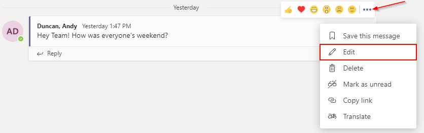 Microsoft Teams Edit Sent Message