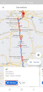 Google Maps All Stops Along Route Add Stop Button