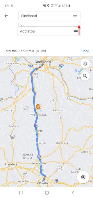 Google Maps Mobile App Drag New Stop to Middle of Route