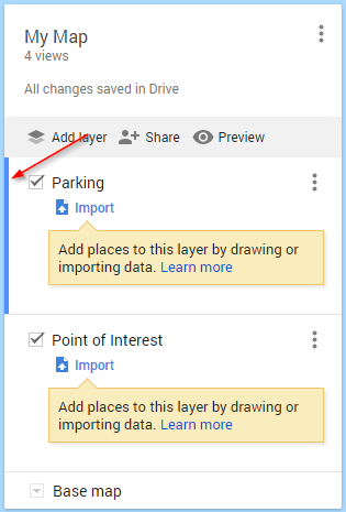 Google My Maps Layer Selected