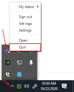Close Microsoft Teams from System Tray