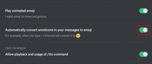 Discord Disable Automatic Emojis Setting in Text and Images