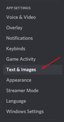 Discord Text and Images in App Settings