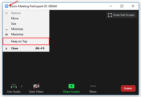 Zoom Meeting Enable Always on Top