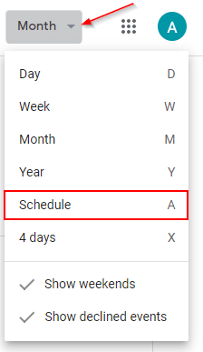 Google Calendar Change View to Schedule