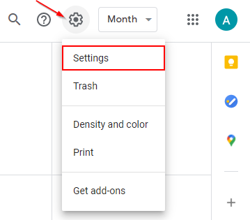 Google Calendar Cog Icon Settings Menu