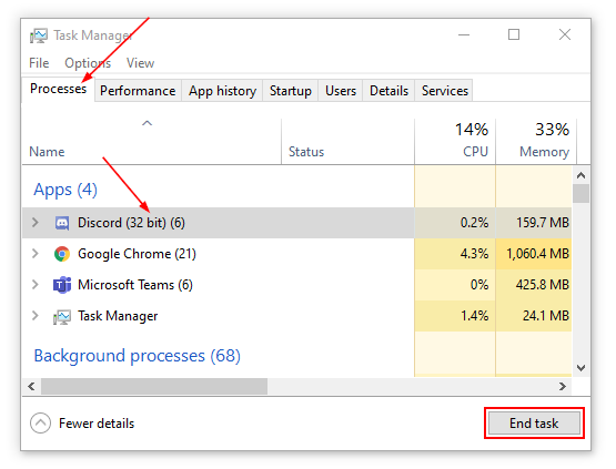 Discord End Task in Task Manager