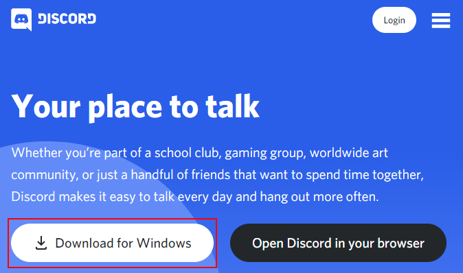 Download for Windows Button on Discord Website