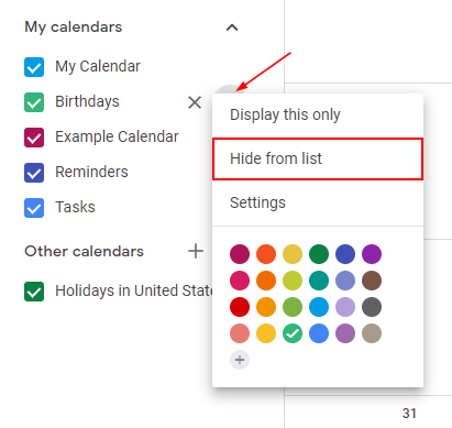 Google Calendar Hide Birthdays from Calendar List