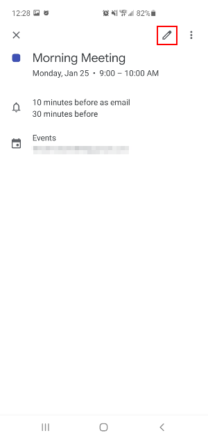 Google Calendar Mobile App Edit Existing Event Icon