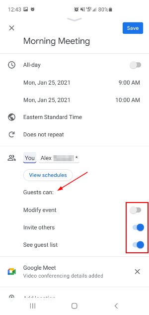 Google Calendar Mobile App Guests Permissions