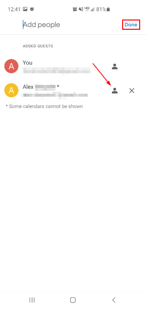 Google Calendar Mobile App Optional Icon for Invitee