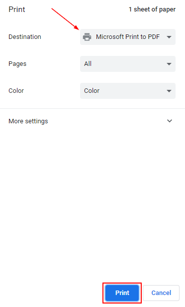 Google Chrome Print Preview Options