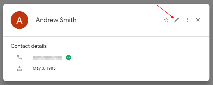 Google Contacts Edit Contact Pencil Icon