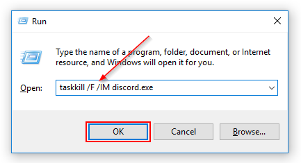 Windows Run Window Taskkill Discord Command