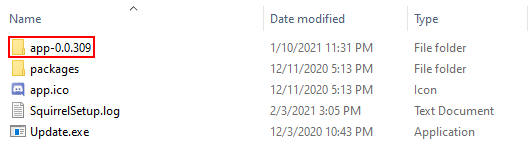 Discord App Version Folder in Windows Explorer