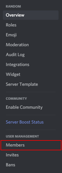 Discord Members in Server Settings Menu