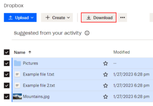 Dropbox Web Download Button with Entire Dropbox Selected