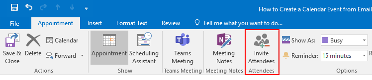 Outlook 2016 Invite Attendees Button in Create Appointment Window
