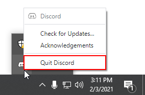 Quit Discord in System Tray Windows 10