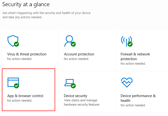 Windows 10 App & Browser Control in Security Dashboard