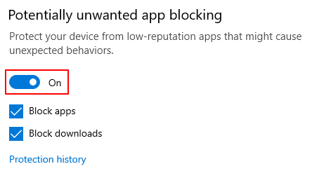 Windows 10 Enable / Disable Reputation Based Protection Potentially Unwanted App Blocking