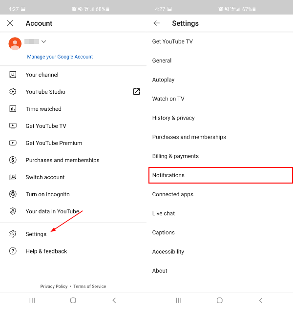 YouTube Mobile App Settings & Notifications