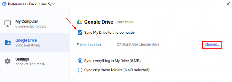 change drive location of google drive windows 10