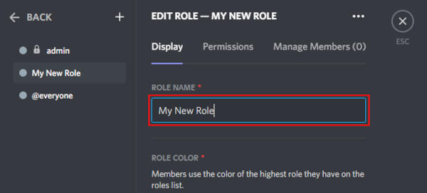 Discord Role Name Field on Edit Role Screen