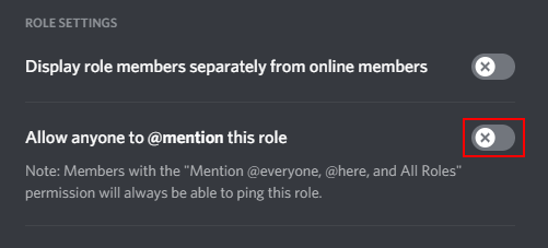 Discord Toggle Icon Next to Allow Anyone to Mention Role